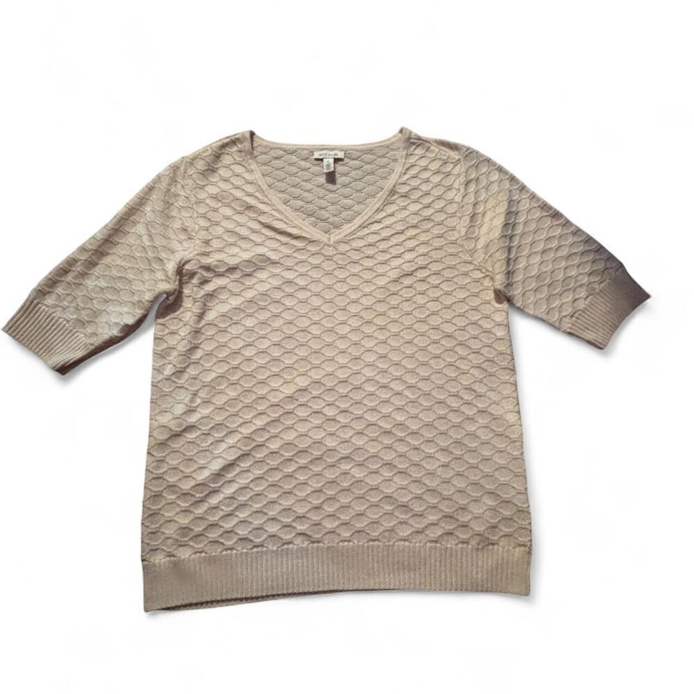 Ella-moss Women's Cream and White Honeycomb appearance 3/4 sleeve top